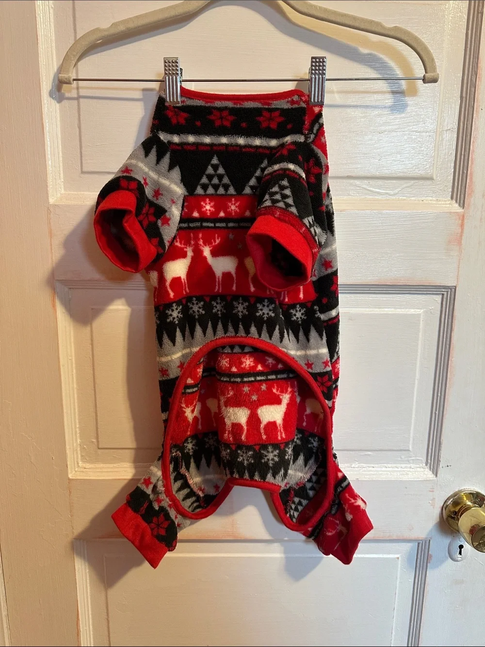 Cozy Holiday Reindeer Fleece Dog Pajamas - Red & Black
